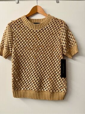Donna Karan Weekend Gold Sequin Knit Top